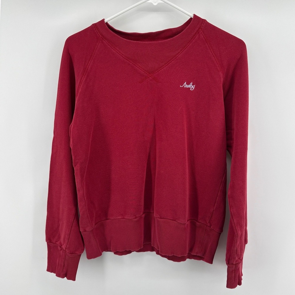VTG Analog Womens Crewneck Sweatshirt Red Raglan Sleeve Script Logo Size L